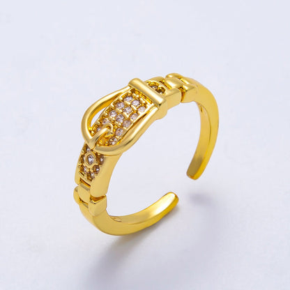 16K Gold Filled Micro Paved CZ Belt Buckle Ring | RINGS-00077