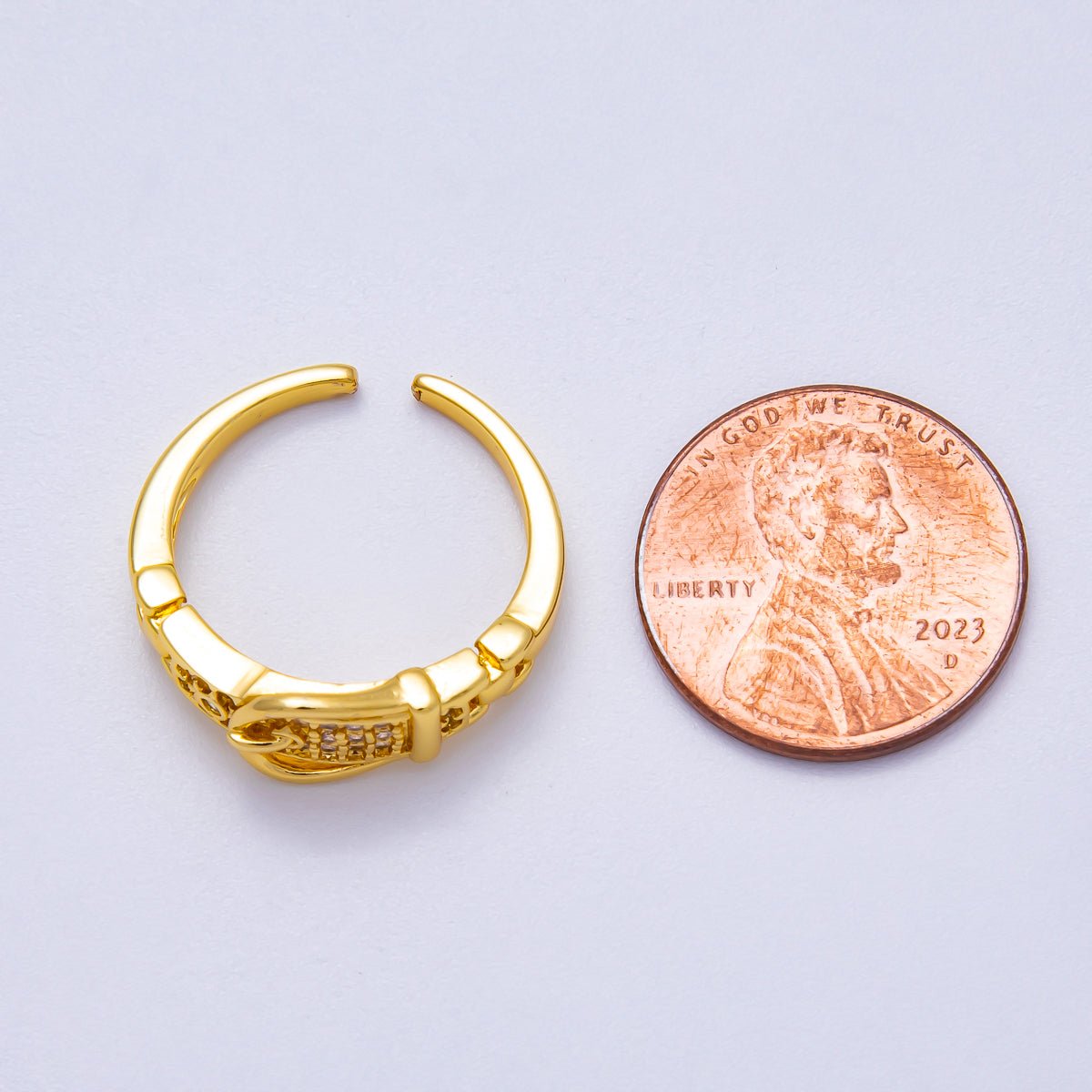16K Gold Filled Micro Paved CZ Belt Buckle Ring | RINGS-00077