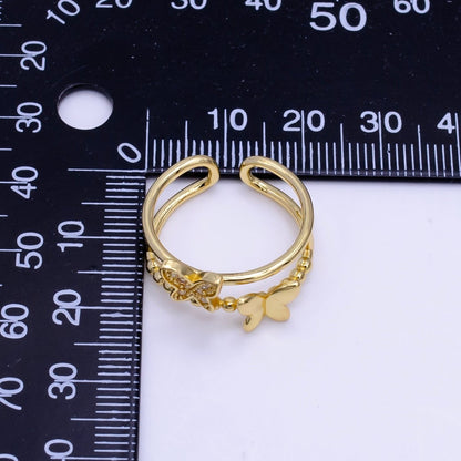 16K Gold Filled Micro Paved CZ Butterfly Beaded Bubble Double Band Ring | O1391