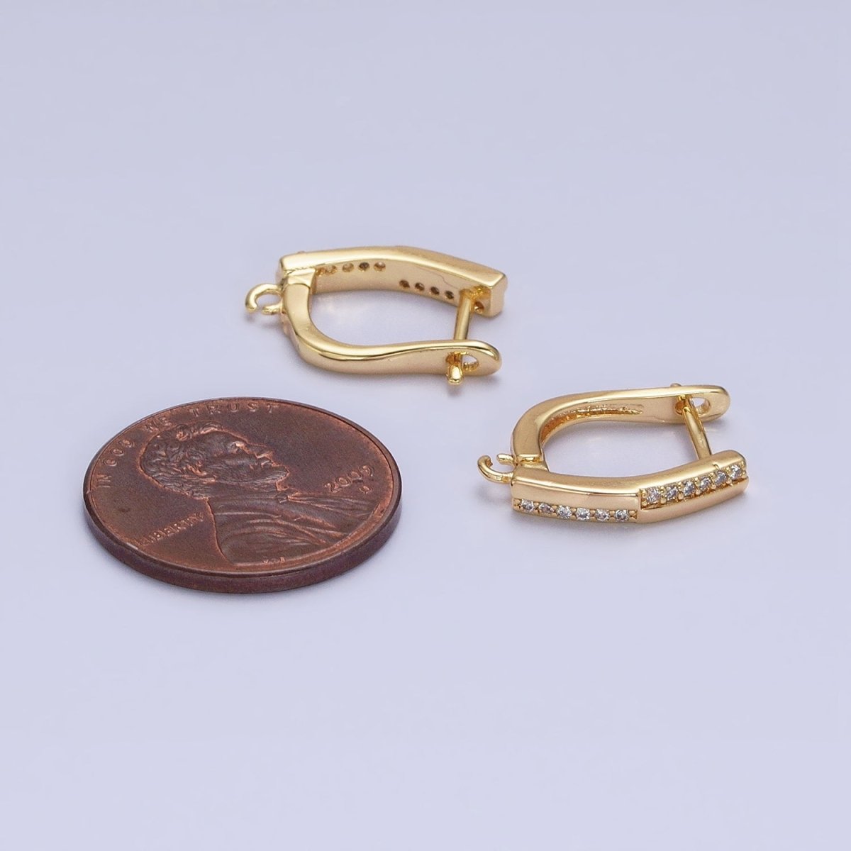 16K Gold Filled Micro Paved CZ Checkered English Lock Earrings Supply in Silver, Gold | Z-325 Z-379