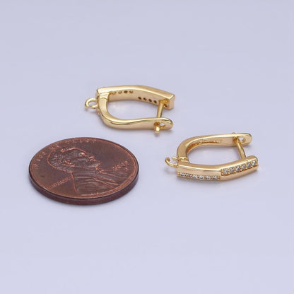 16K Gold Filled Micro Paved CZ Checkered English Lock Earrings Supply in Silver, Gold | Z-325 Z-379
