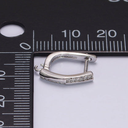 16K Gold Filled Micro Paved CZ Checkered English Lock Earrings Supply in Silver, Gold | Z-325 Z-379