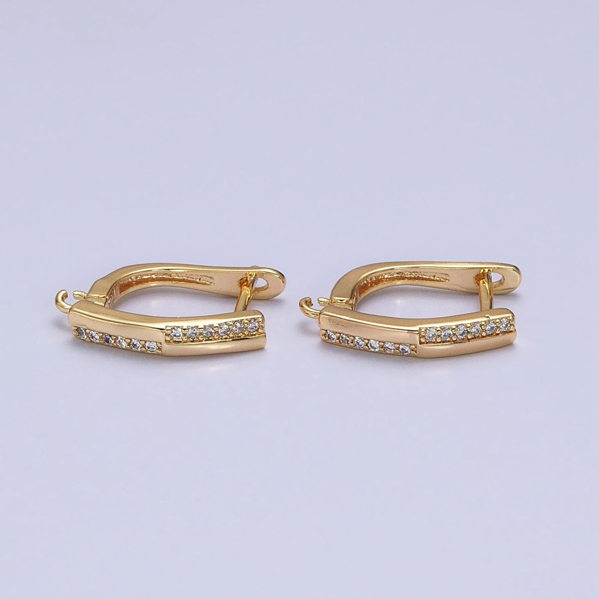 16K Gold Filled Micro Paved CZ Checkered English Lock Earrings Supply in Silver, Gold | Z-325 Z-379