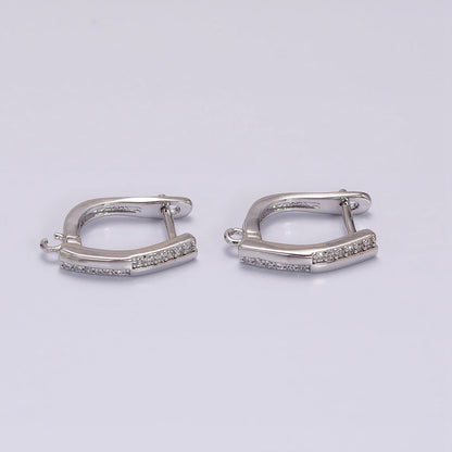 16K Gold Filled Micro Paved CZ Checkered English Lock Earrings Supply in Silver, Gold | Z-325 Z-379