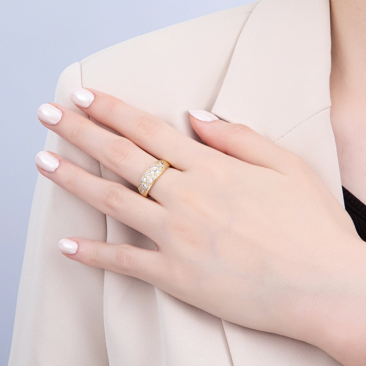 16K Gold Filled Micro Paved CZ Cluster Wide Dome Adjustable Ring in Gold &amp; Silver | Rings-00078 Rings-00079