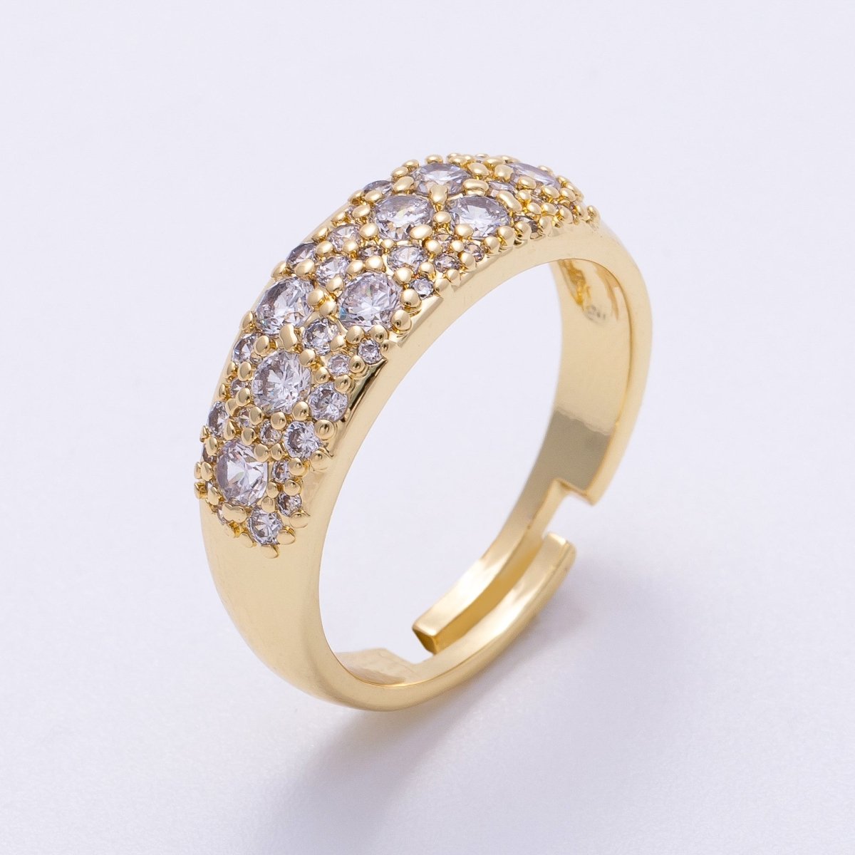 16K Gold Filled Micro Paved CZ Cluster Wide Dome Adjustable Ring in Gold &amp; Silver | Rings-00078 Rings-00079