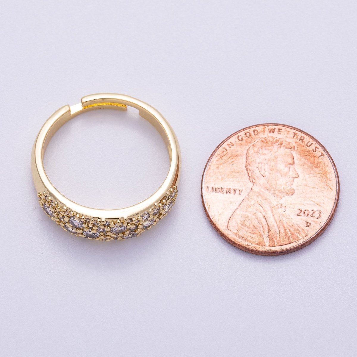 16K Gold Filled Micro Paved CZ Cluster Wide Dome Adjustable Ring in Gold &amp; Silver | Rings-00078 Rings-00079