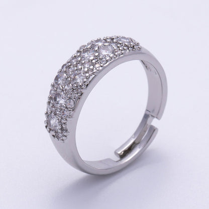 16K Gold Filled Micro Paved CZ Cluster Wide Dome Adjustable Ring in Gold &amp; Silver | Rings-00078 Rings-00079