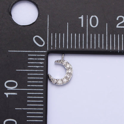 16K Gold Filled Micro Paved CZ Crescent Moon Mini Add-On Charm in Gold &amp; Silver | AC1044 AC1045