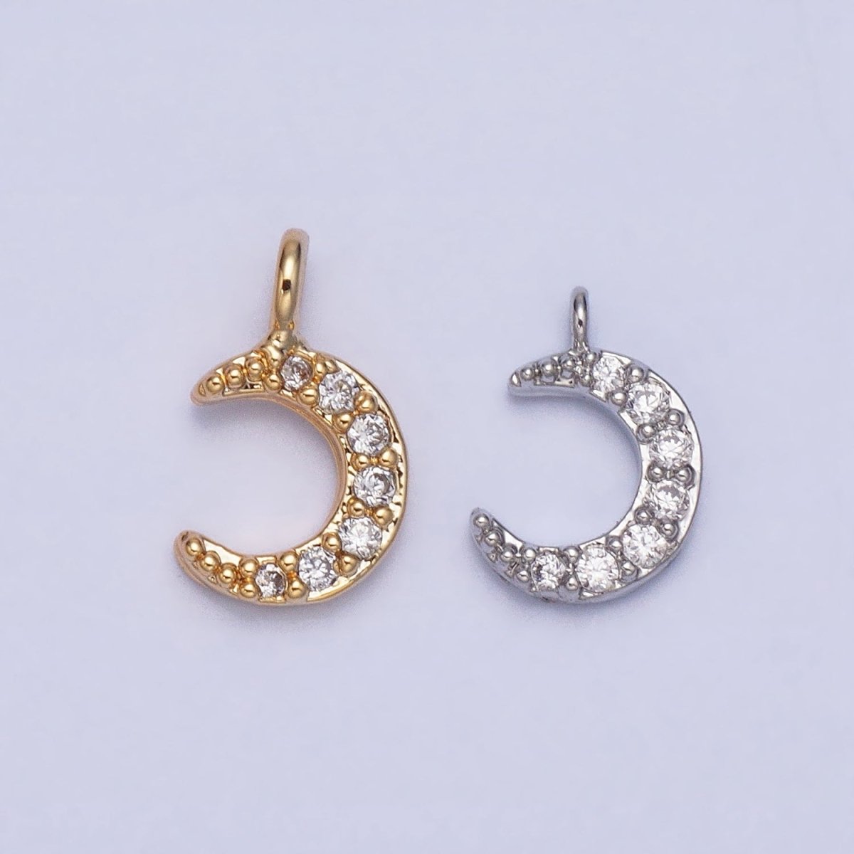 16K Gold Filled Micro Paved CZ Crescent Moon Mini Add-On Charm in Gold &amp; Silver | AC1044 AC1045
