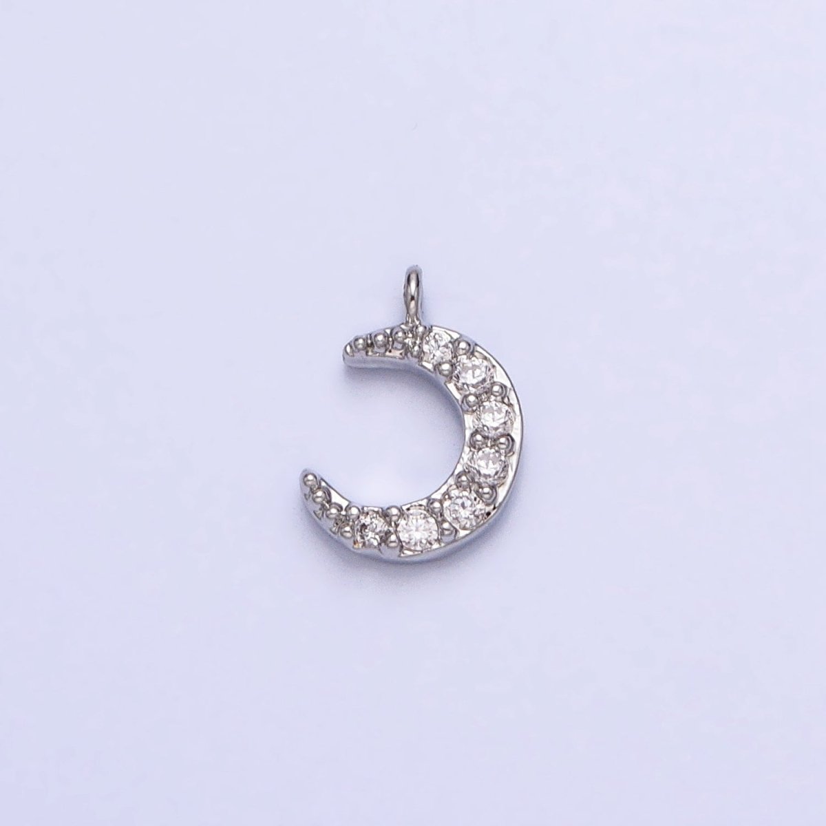 16K Gold Filled Micro Paved CZ Crescent Moon Mini Add-On Charm in Gold &amp; Silver | AC1044 AC1045