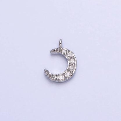 16K Gold Filled Micro Paved CZ Crescent Moon Mini Add-On Charm in Gold &amp; Silver | AC1044 AC1045
