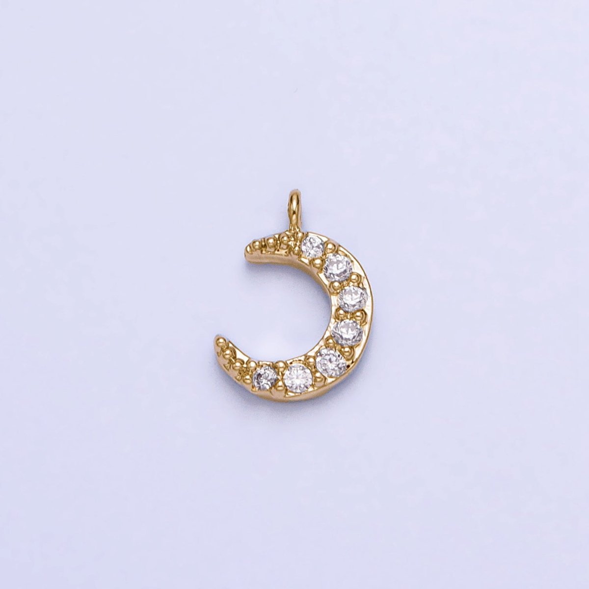 16K Gold Filled Micro Paved CZ Crescent Moon Mini Add-On Charm in Gold &amp; Silver | AC1044 AC1045