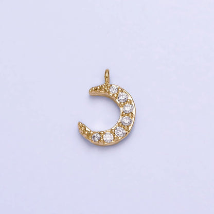 16K Gold Filled Micro Paved CZ Crescent Moon Mini Add-On Charm in Gold &amp; Silver | AC1044 AC1045