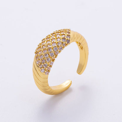 16K Gold Filled Micro Paved CZ Croissant Ribbed Ring | RINGS-00068