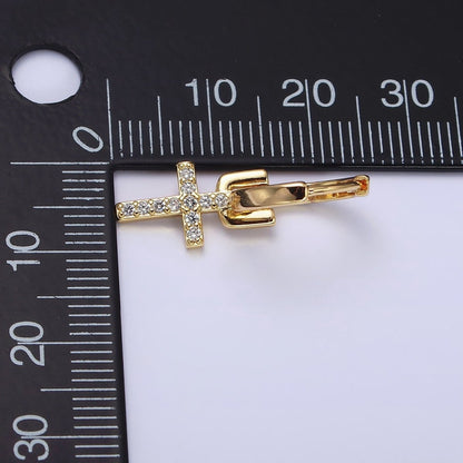 16K Gold Filled Micro Paved CZ Cross Religious Drop Huggie Earrings in Gold | AD1225