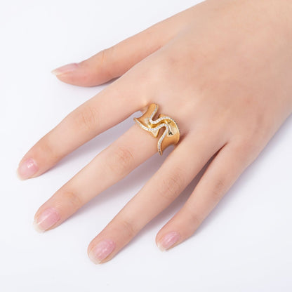 16K Gold Filled Micro Paved CZ Foil Wavy Abstract Statement Ring | Rings-00021