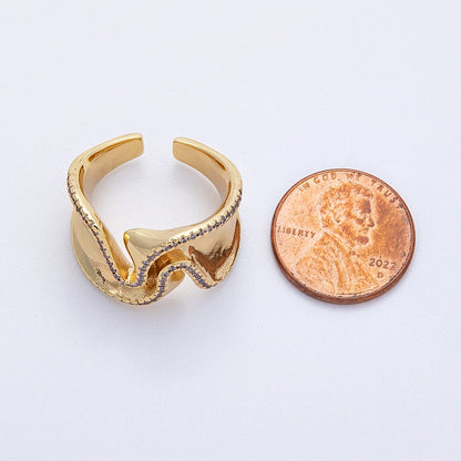 16K Gold Filled Micro Paved CZ Foil Wavy Abstract Statement Ring | Rings-00021