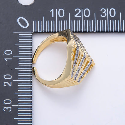 16K Gold Filled Micro Paved CZ Geometric Chevron Mixed Metal Ring | Rings-00195