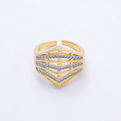 16K Gold Filled Micro Paved CZ Geometric Chevron Mixed Metal Ring | Rings-00195