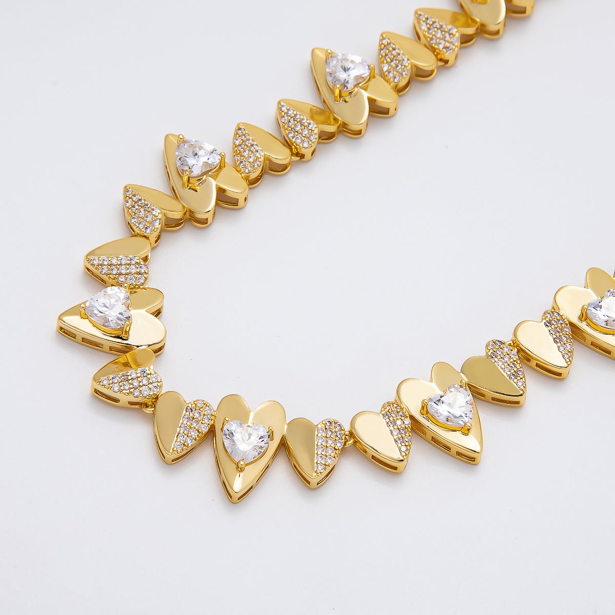 16K Gold Filled Micro Paved CZ Heart Geometric Chain 17 Inch Necklace | WA-04268