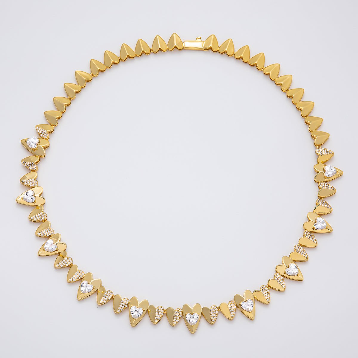 16K Gold Filled Micro Paved CZ Heart Geometric Chain 17 Inch Necklace | WA-04268