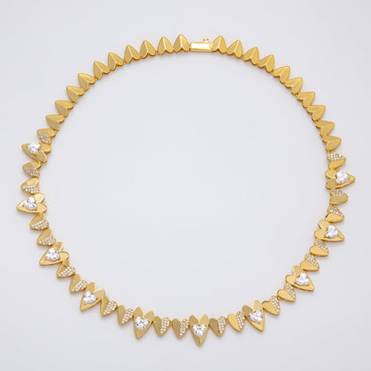 16K Gold Filled Micro Paved CZ Heart Geometric Chain 17 Inch Necklace | WA-04268