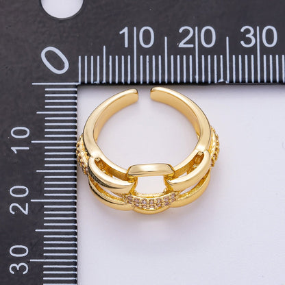 16K Gold Filled Micro Paved CZ Interlock Link Geometric Ring | Rings-00070