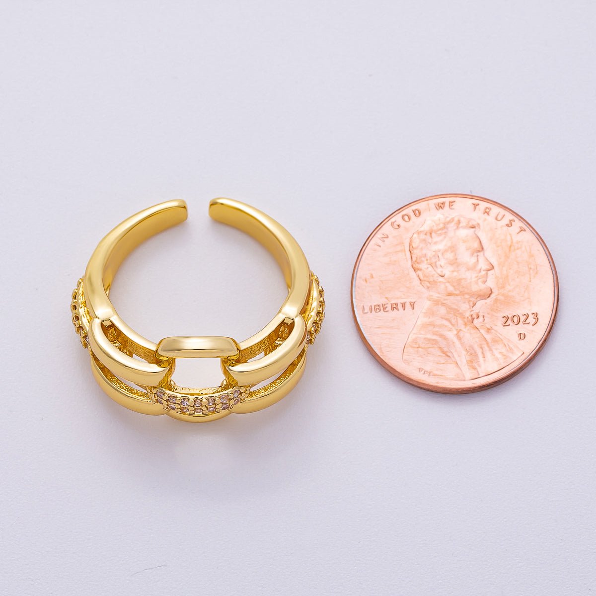 16K Gold Filled Micro Paved CZ Interlock Link Geometric Ring | Rings-00070