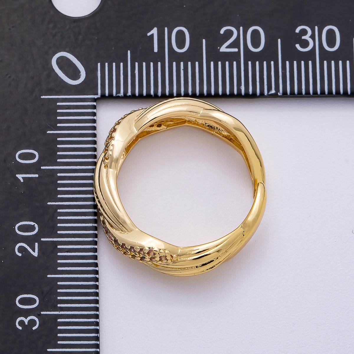 16K Gold Filled Micro Paved CZ Line Textured Ribbed Croissant Ring | Rings-00071