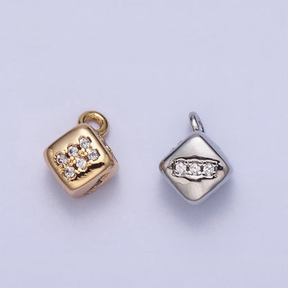 16K Gold Filled Micro Paved CZ Lucky Dice Mini Add-On Charm in Gold &amp; Silver | AC1036 AC1037