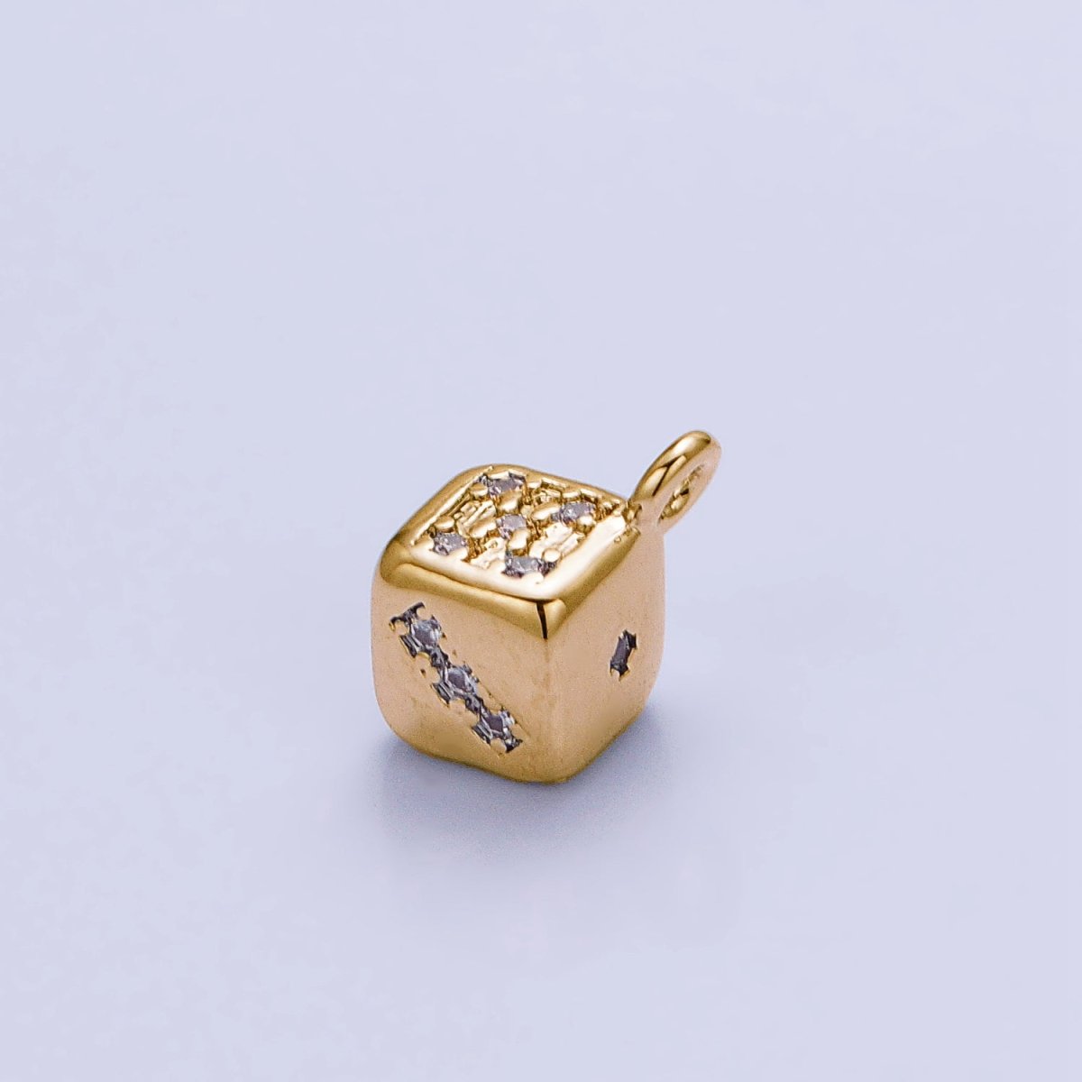 16K Gold Filled Micro Paved CZ Lucky Dice Mini Add-On Charm in Gold &amp; Silver | AC1036 AC1037