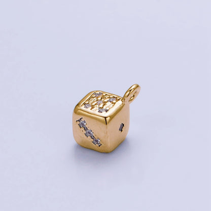 16K Gold Filled Micro Paved CZ Lucky Dice Mini Add-On Charm in Gold &amp; Silver | AC1036 AC1037
