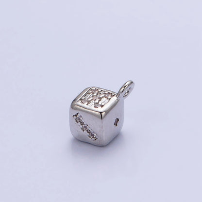 16K Gold Filled Micro Paved CZ Lucky Dice Mini Add-On Charm in Gold &amp; Silver | AC1036 AC1037