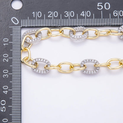 16K Gold Filled Micro Paved CZ Mixed Metal Cable Unfinished Chain by Yard | Roll-01874