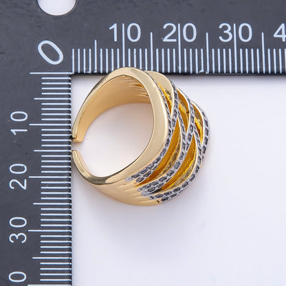 16K Gold Filled Micro Paved CZ Multiple Band Knot Wide Mixed Metal Ring | Rings-00265
