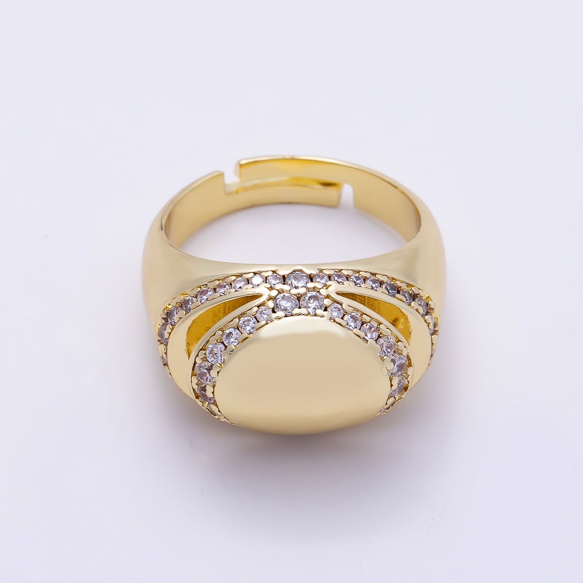 16K Gold Filled Micro Paved CZ Open Signet Ring | Rings-00289