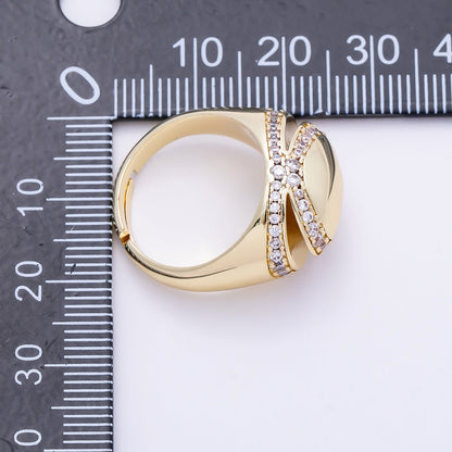 16K Gold Filled Micro Paved CZ Open Signet Ring | Rings-00289