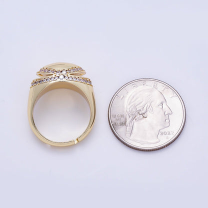 16K Gold Filled Micro Paved CZ Open Signet Ring | Rings-00289