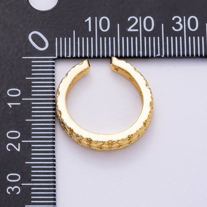 16K Gold Filled Micro Paved CZ Ribbed Line-Textured Woven Ring | Rings-00072