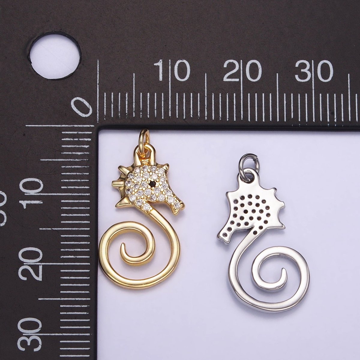 16K Gold Filled Micro Paved CZ Seahorse Ocean Animal Charm in Gold &amp; Silver | M119