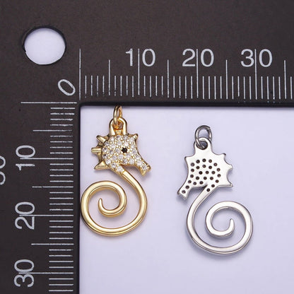 16K Gold Filled Micro Paved CZ Seahorse Ocean Animal Charm in Gold &amp; Silver | M119
