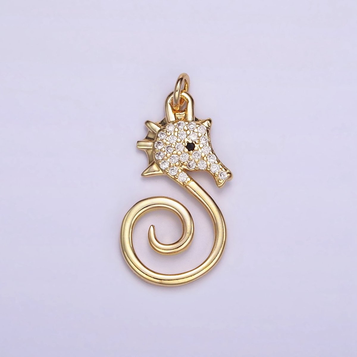 16K Gold Filled Micro Paved CZ Seahorse Ocean Animal Charm in Gold &amp; Silver | M119