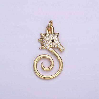 16K Gold Filled Micro Paved CZ Seahorse Ocean Animal Charm in Gold &amp; Silver | M119