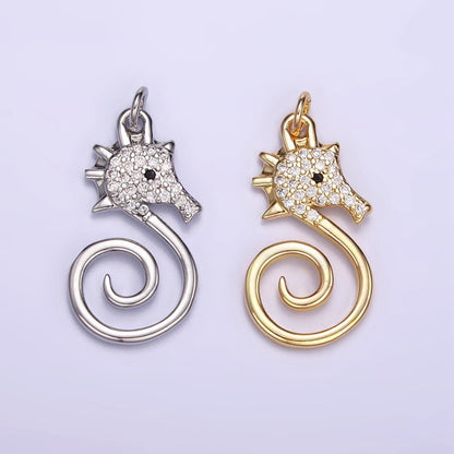 16K Gold Filled Micro Paved CZ Seahorse Ocean Animal Charm in Gold &amp; Silver | M119