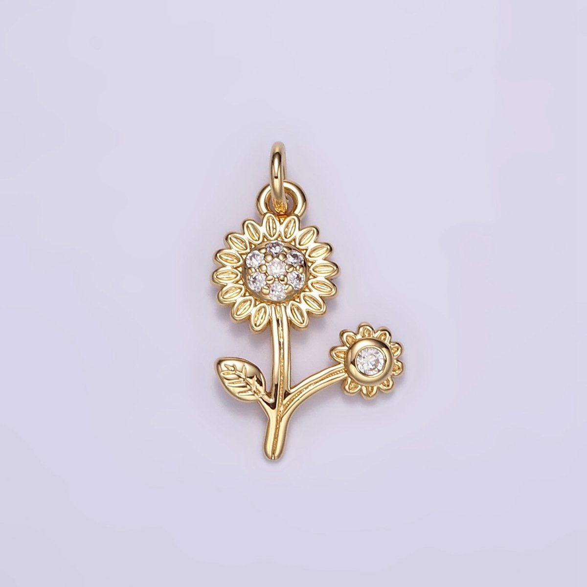 16K Gold Filled 16mm Micro Paved CZ Sunflower Charm in Gold &amp; Silver | M117