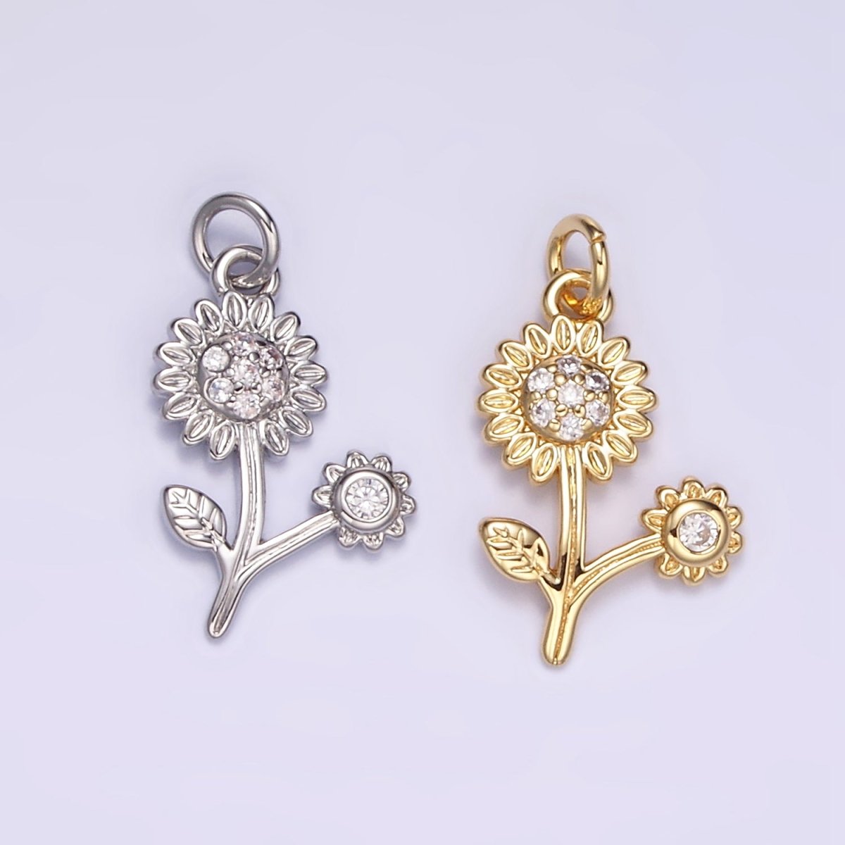16K Gold Filled 16mm Micro Paved CZ Sunflower Charm in Gold &amp; Silver | M117