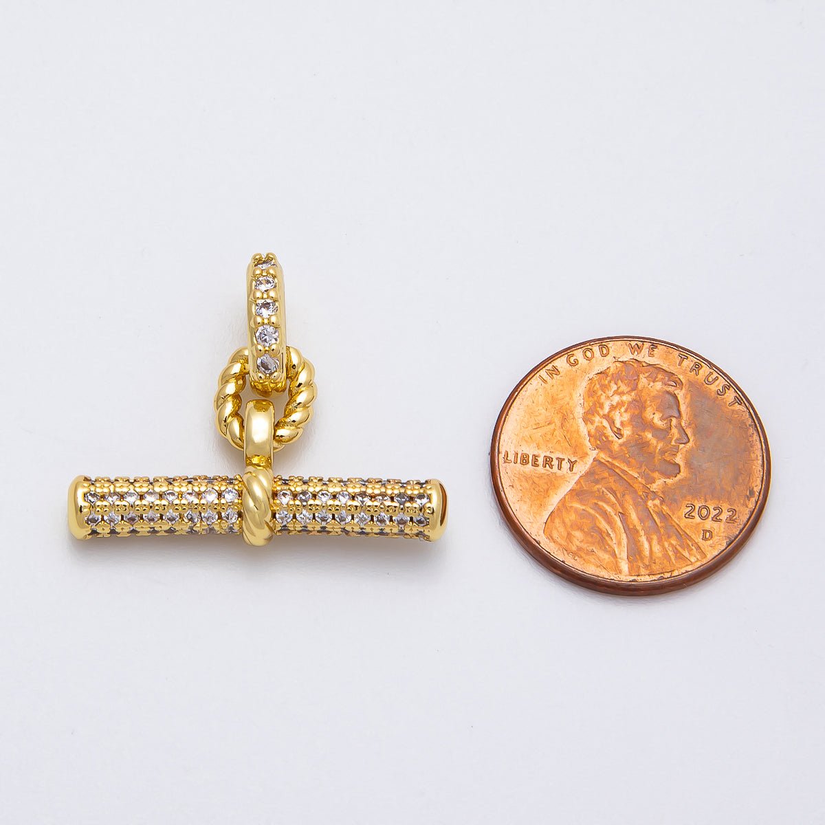 16K Gold Filled Micro Paved CZ Toggle Bar Finding Charm | Findings-00133