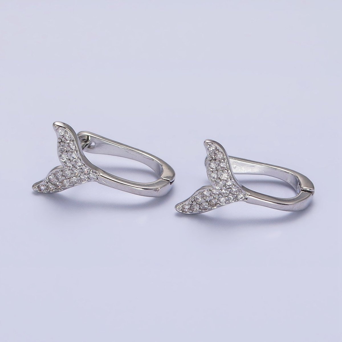 16K Gold Filled Micro Paved Ocean Tail 13mm English Lock Earrings in Gold &amp; Silver | AB1491 AB1492