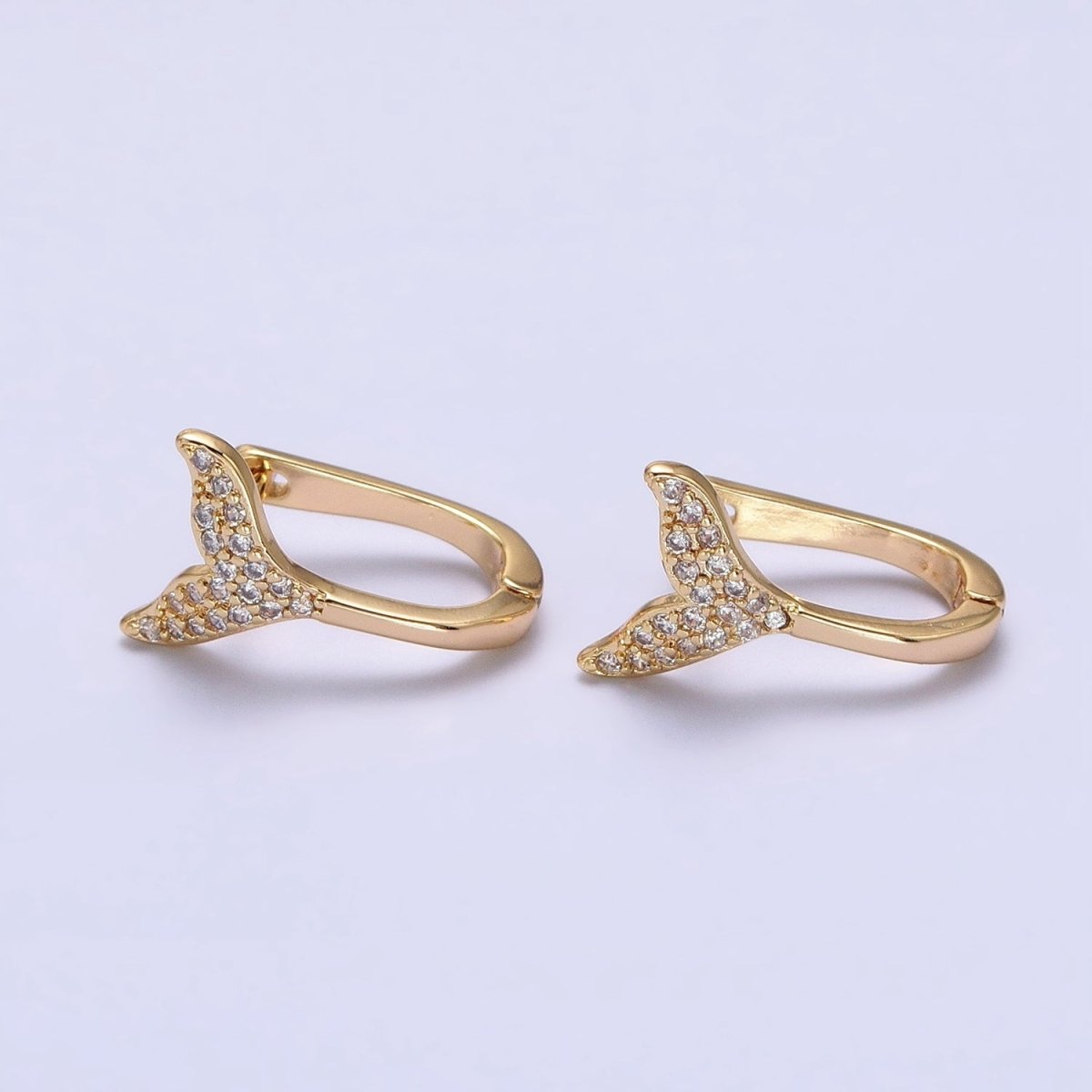 16K Gold Filled Micro Paved Ocean Tail 13mm English Lock Earrings in Gold &amp; Silver | AB1491 AB1492
